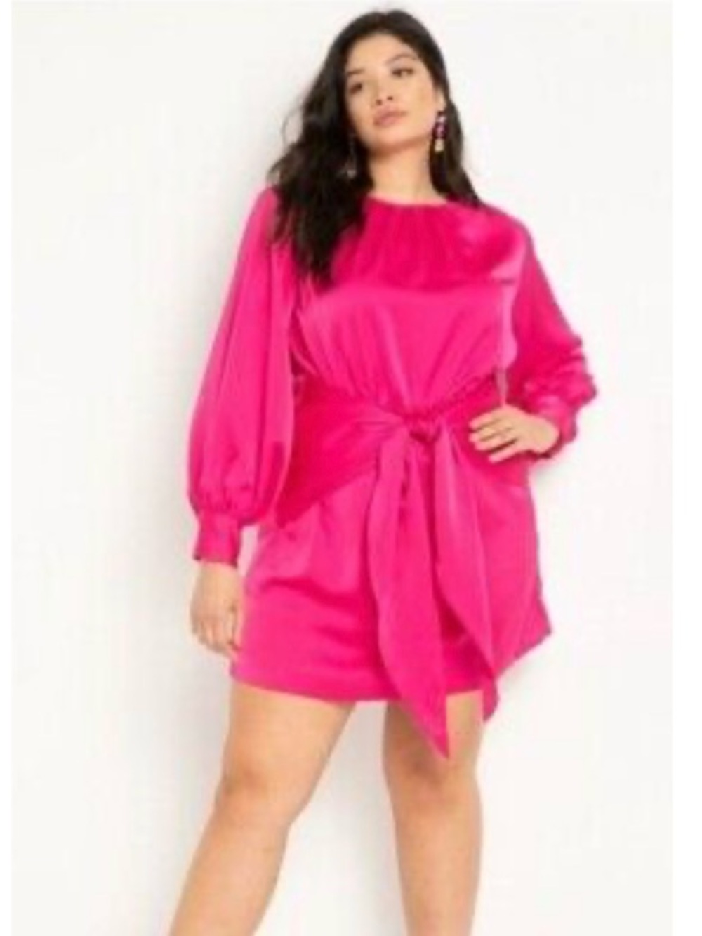 NWT Eloquii Satin Structured Padded Shoulder Twist Dress Party Event Pink 24